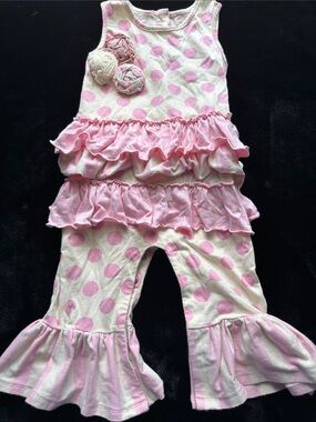 Mustard Pie Cream and Pink Polka Dot Ruffle Romper